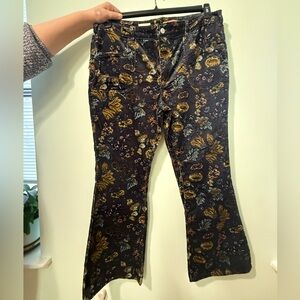 Floral Patterned Boot-cut Corduroy Pants